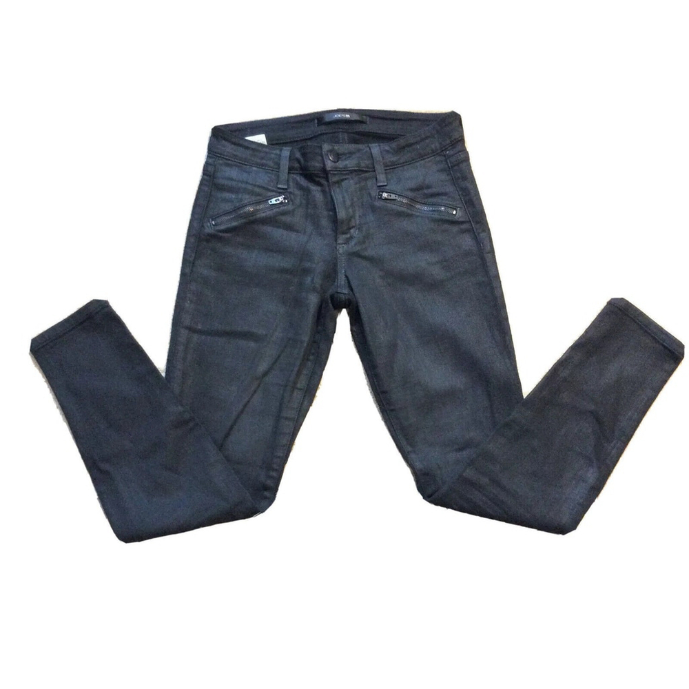Joe's Jeans Coated Black Skinny Stretch Ankle Jeans Zip Pockets Women's Sz 26